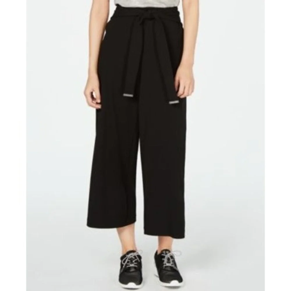 Michael Kors‎ Black Tie Belt Wide Leg Crop Pants NWT L Career Business Capsule